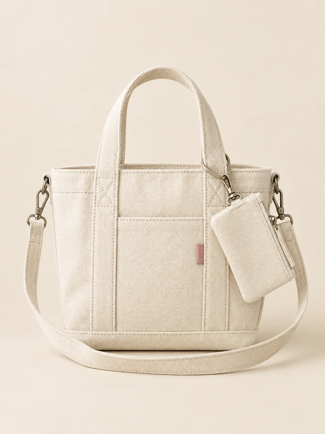 Mini Tote & Pouch in Ecru, front view