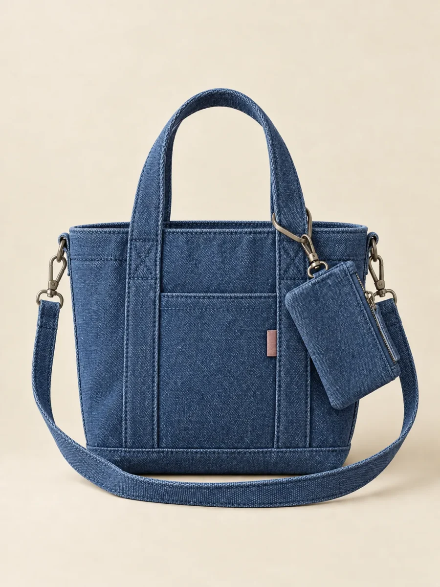 Mini Tote & Pouch in Indigo, front view