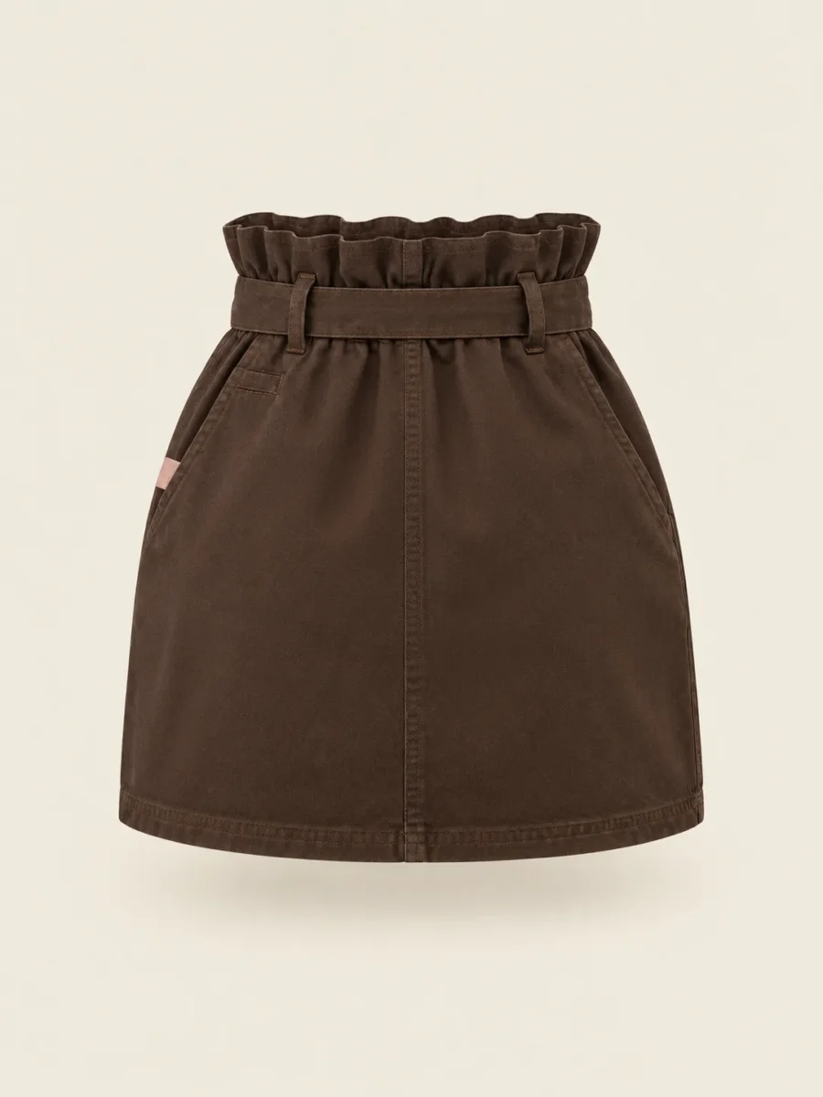 Paperbag Belted Mini in Cocoa, back view