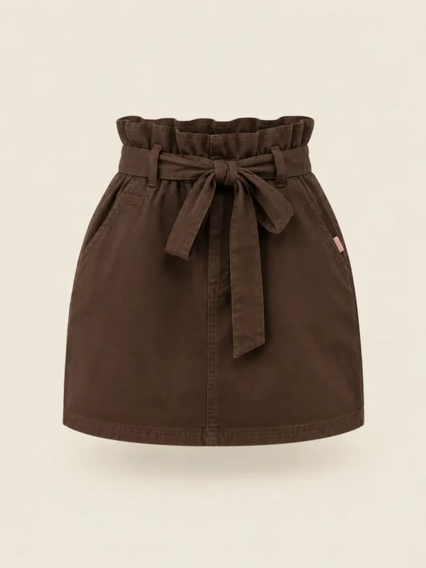 Paperbag Belted Mini in Cocoa, front view