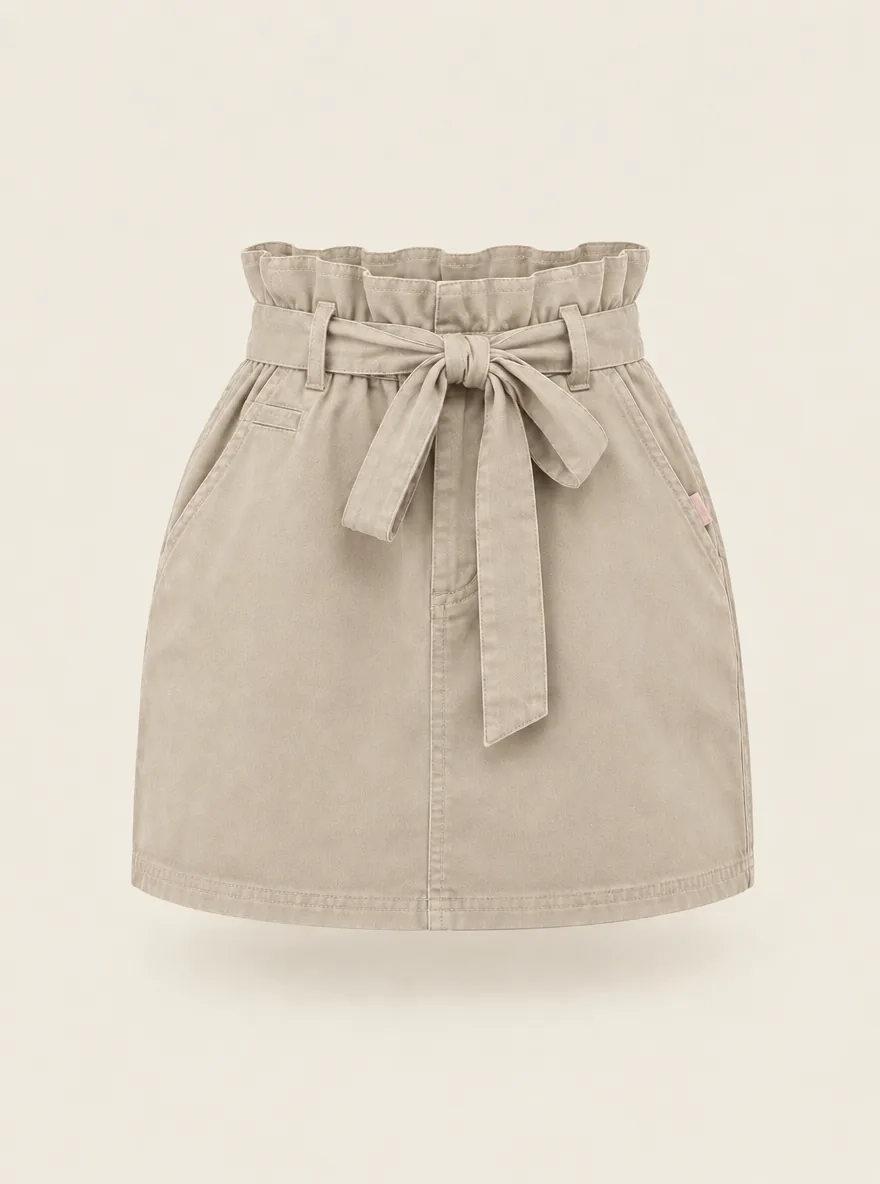 Paperbag Belted Mini in Stone, front view