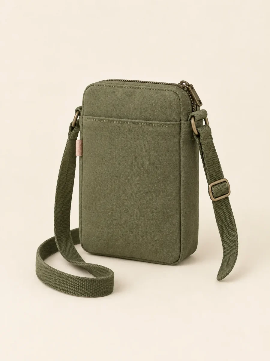 Phone Holster Bag in Olive, back and side view