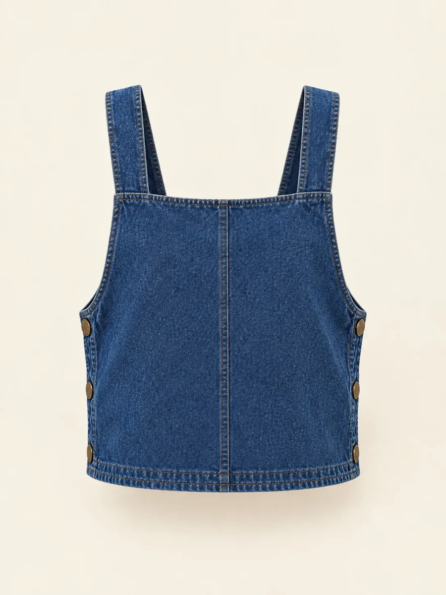 Pinafore Bib Vest in Indigo, back view
