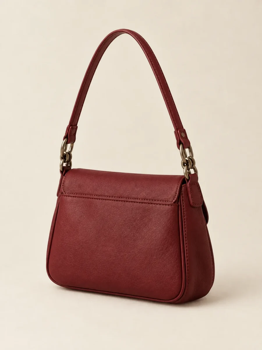 Pleat Pocket Shoulder Bag in Cherry, back and side view