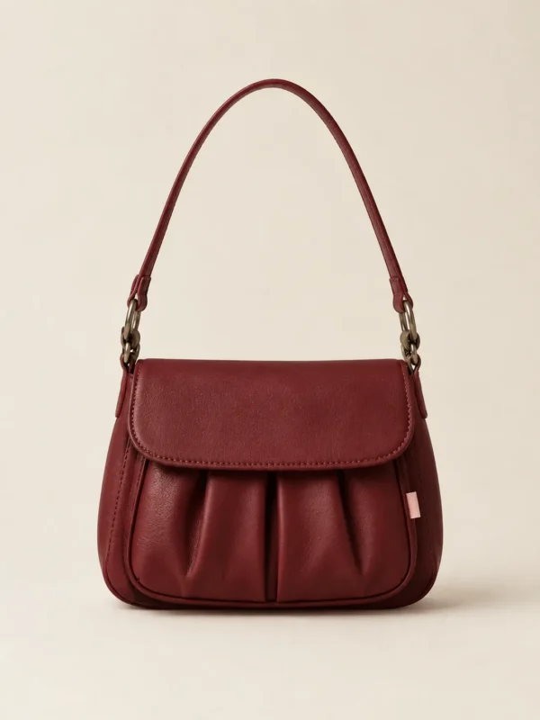 Pleat Pocket Shoulder Bag in Cherry, front view