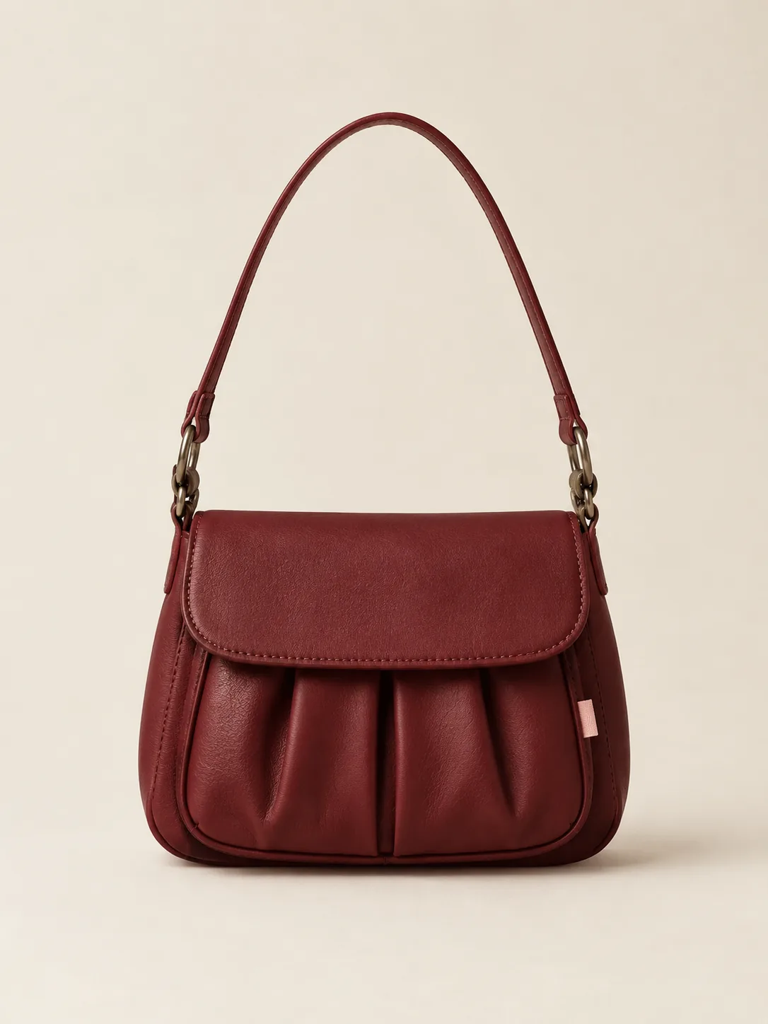 Pleat Pocket Shoulder Bag in Cherry, front view