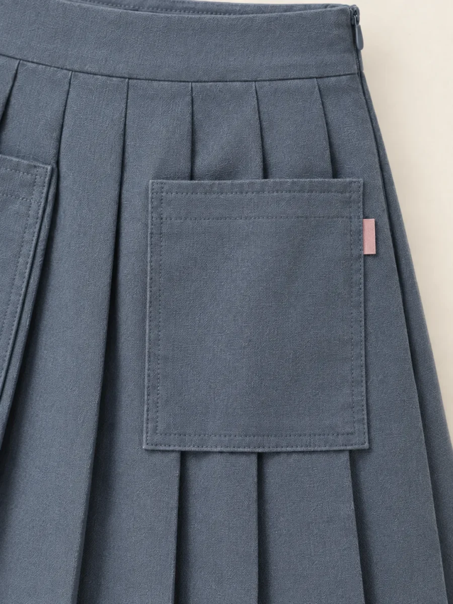 Pleated Pocket Mini in Slate, close-up of pockets and hardware