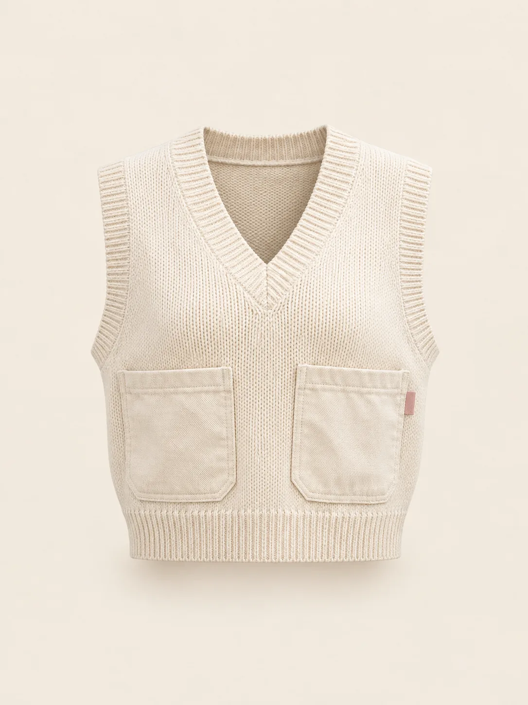Pocket Knit Vest in Ecru, front view