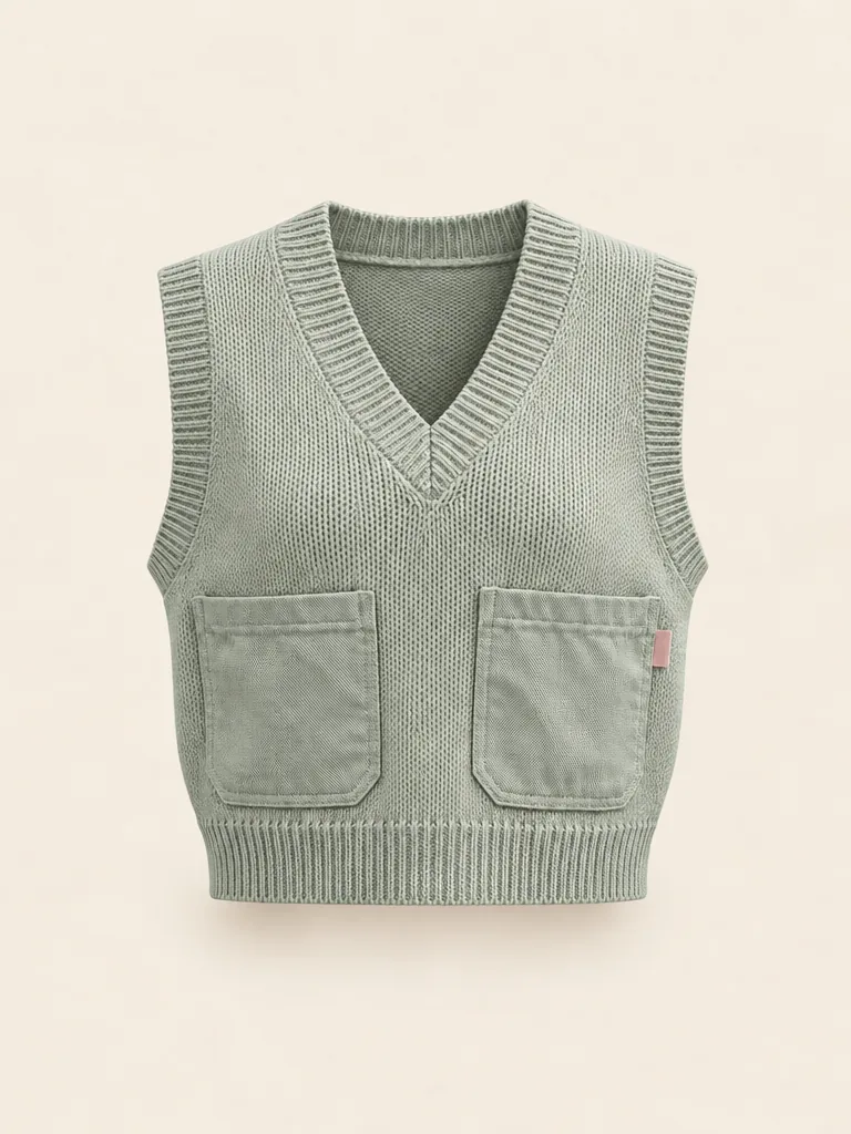 Pocket Knit Vest in Sage, front view