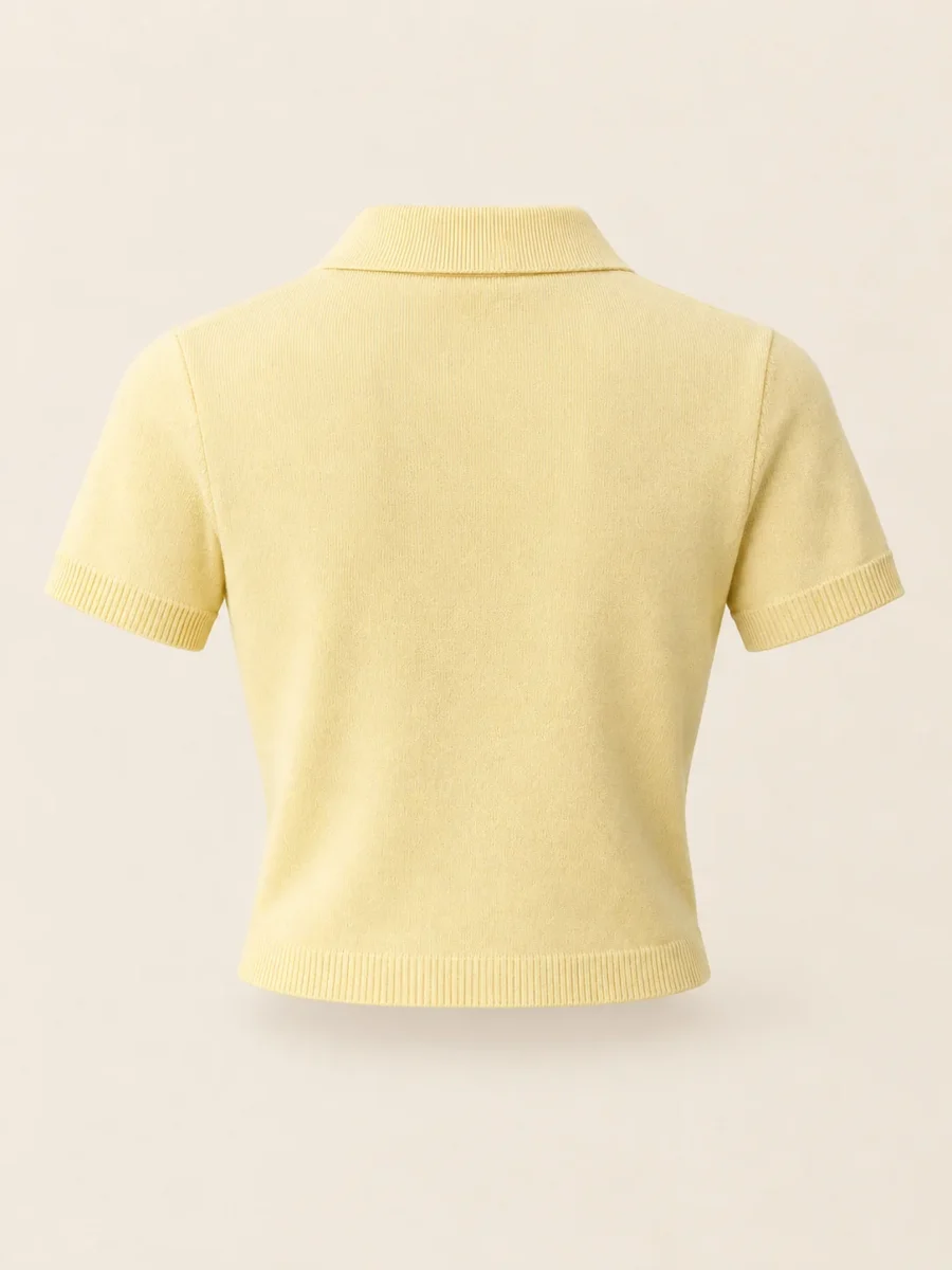 Pocket Polo Crop in Butter, back view