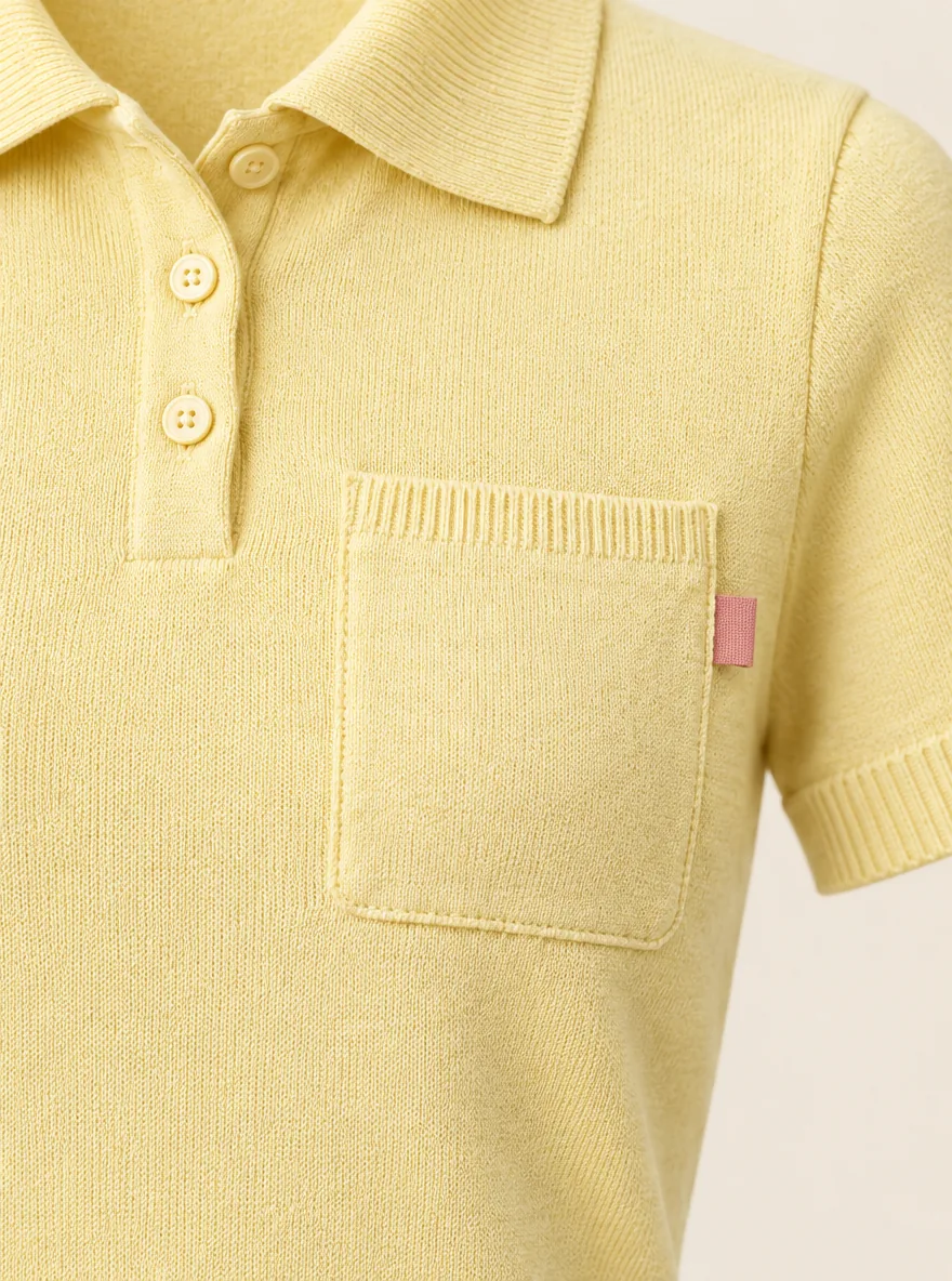 Pocket Polo Crop in Butter, close-up of pockets and hardware
