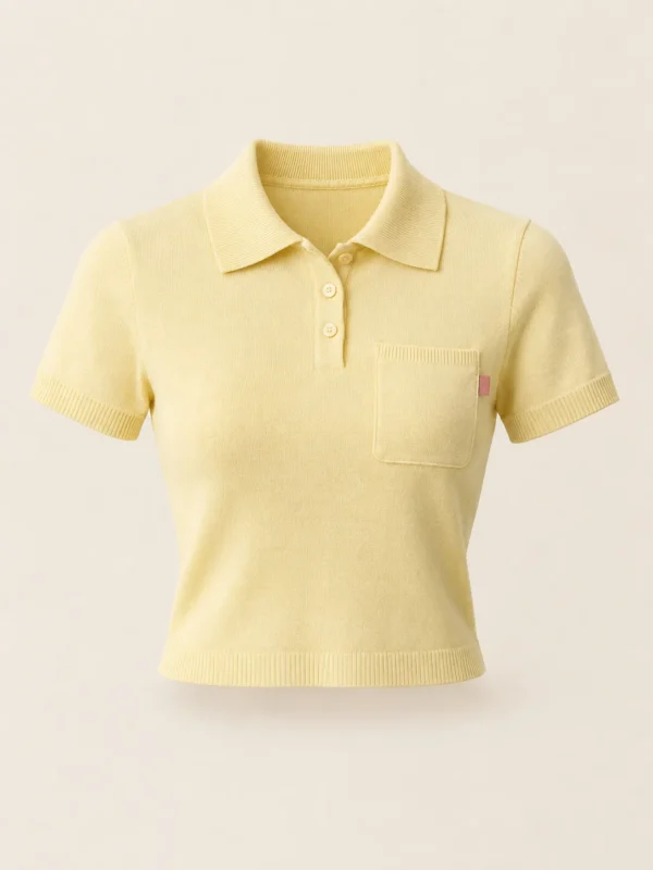 Pocket Polo Crop in Butter, front view