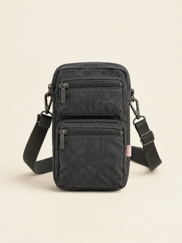 Pocket Stack Crossbody in Washed Black, front view