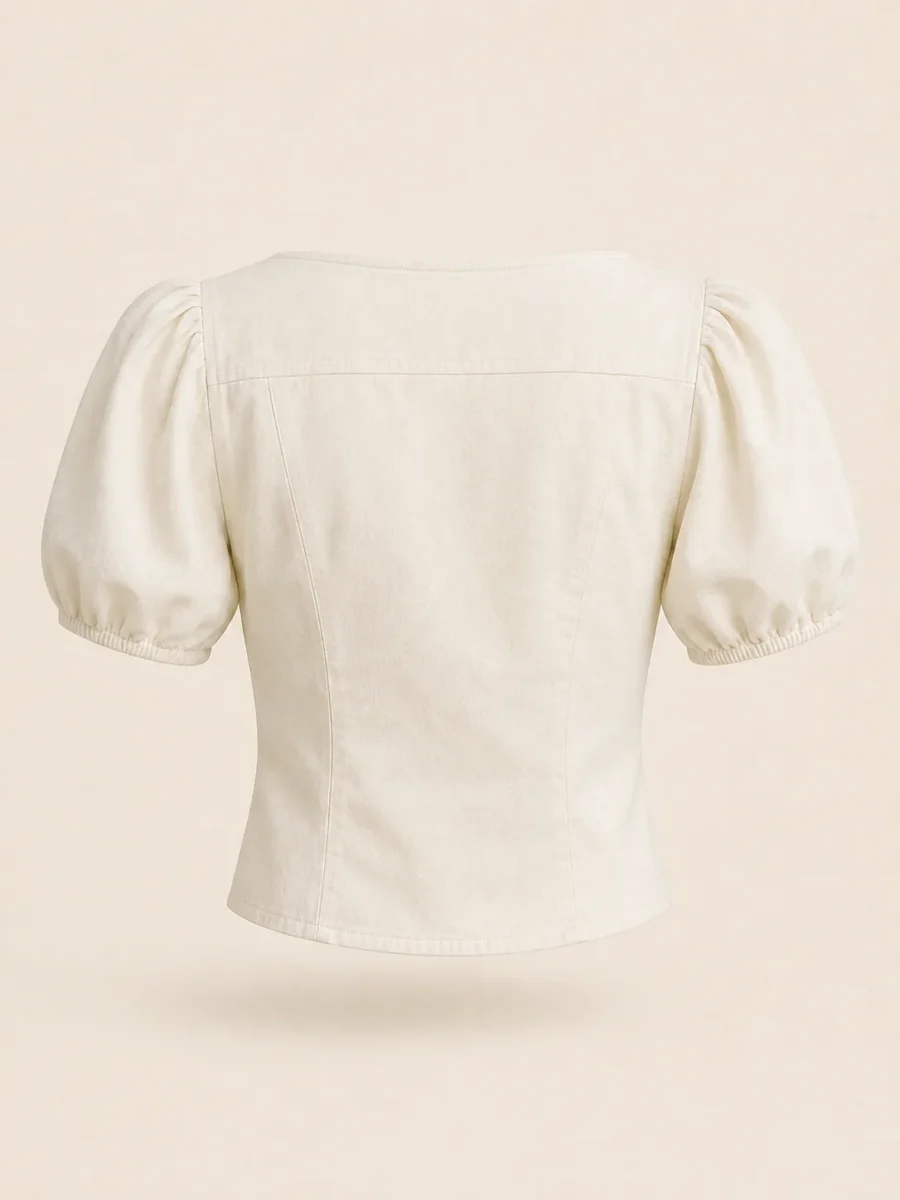 Puff Sleeve Utility Blouse in Ecru, back view