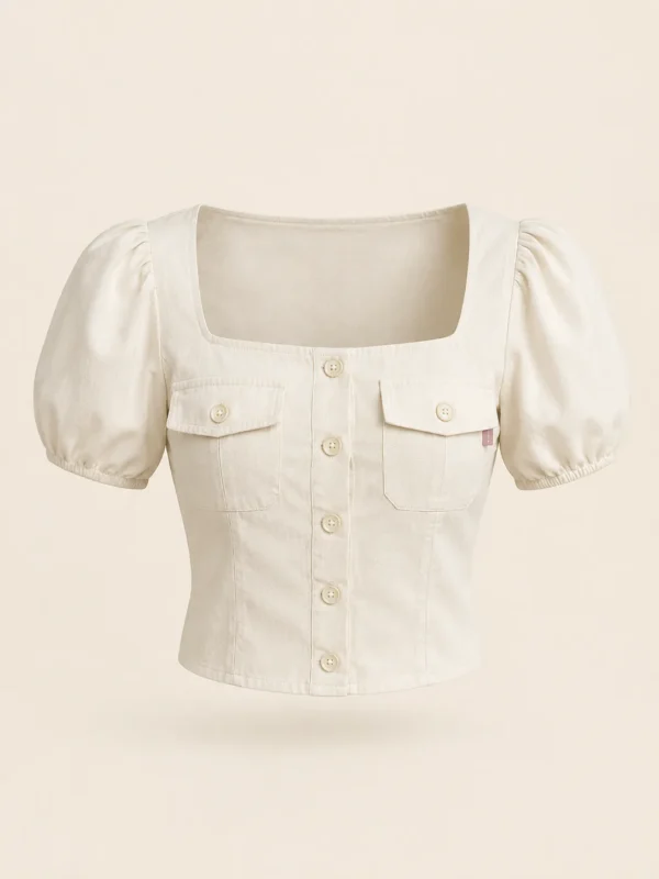 Puff Sleeve Utility Blouse in Ecru, front view