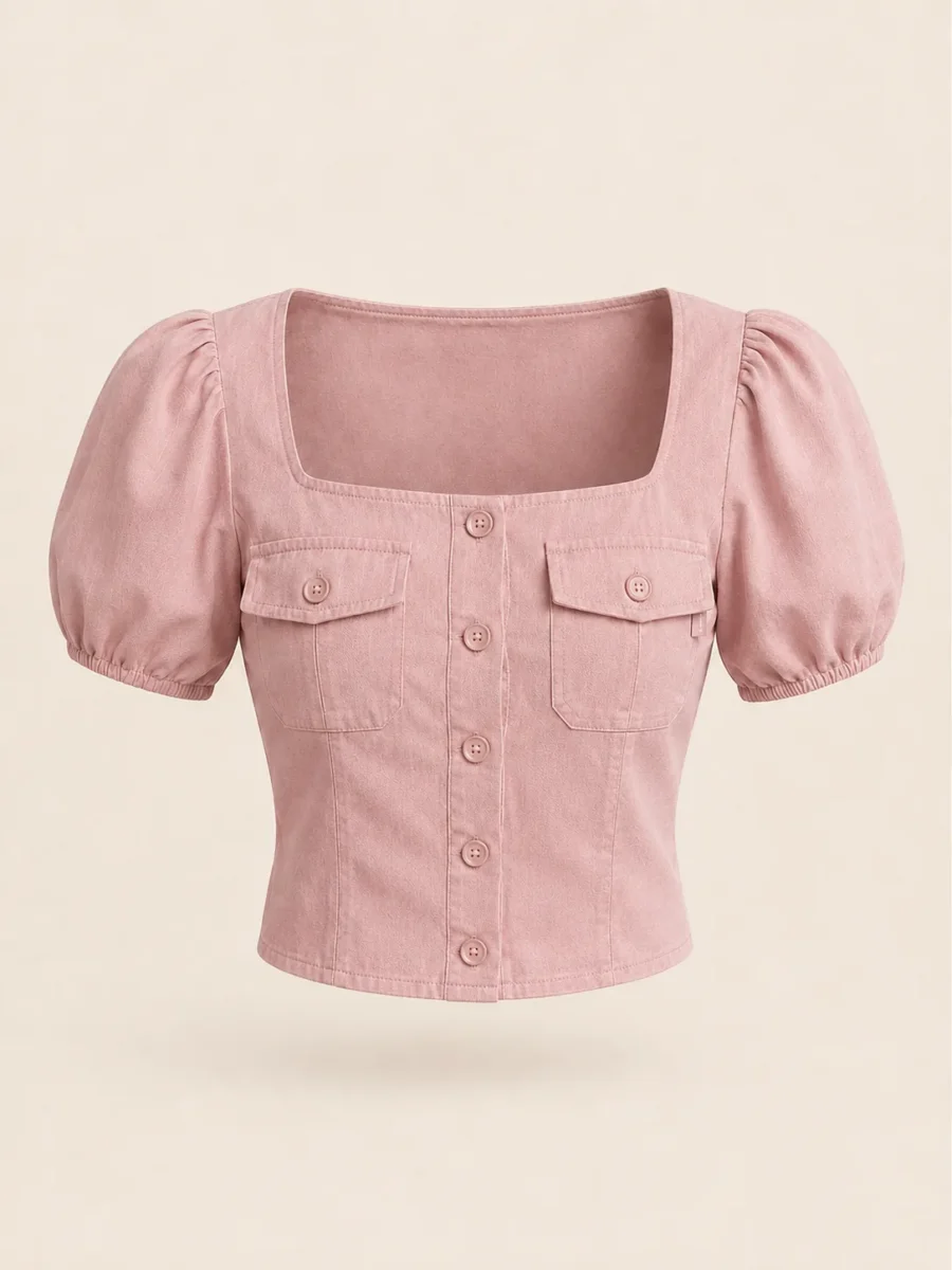 Puff Sleeve Utility Blouse in Rose Chalk, front view