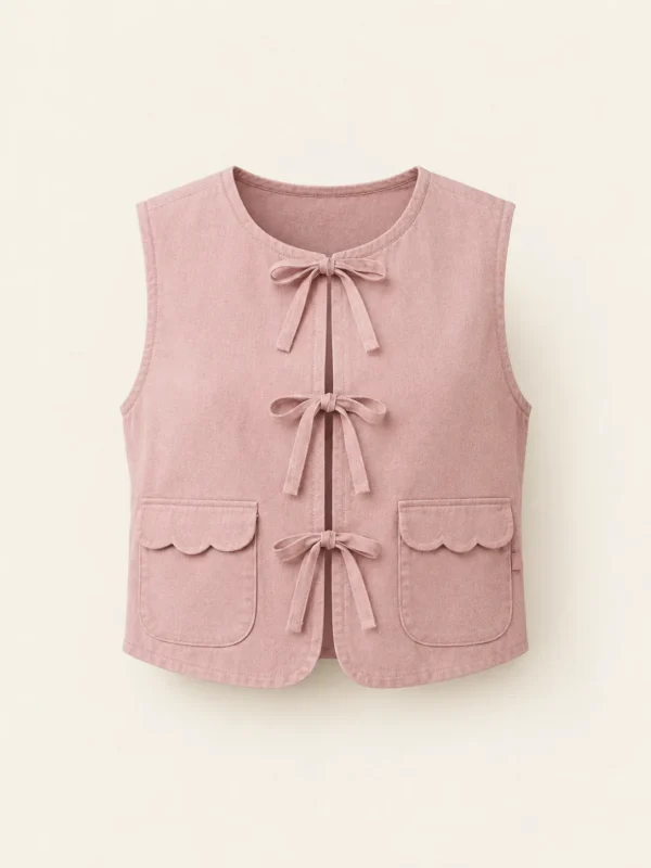 Ribbon Tie Vest in Rose Chalk, front view
