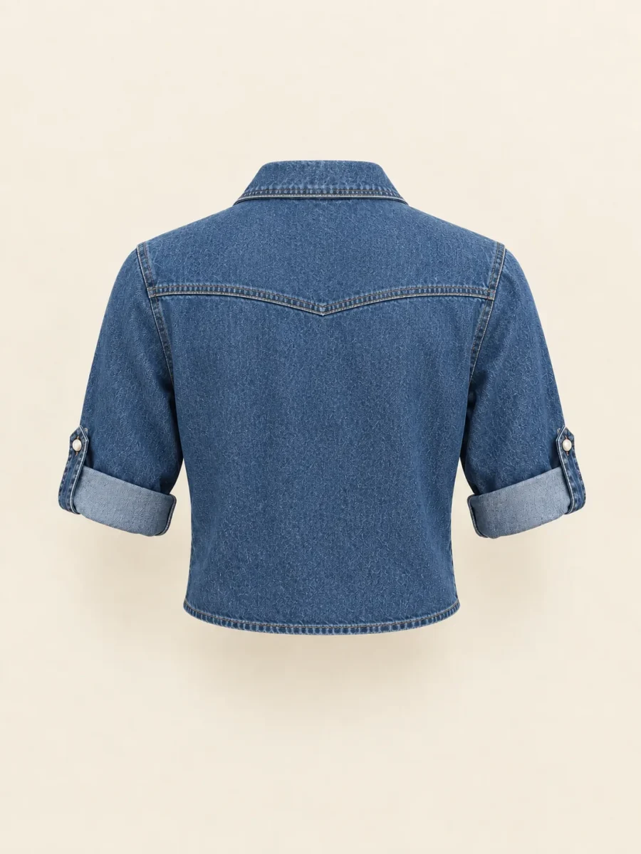 Rolled Sleeve Denim Crop in Indigo, back view