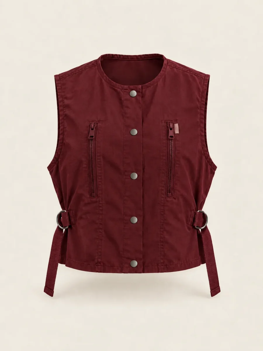 Satchel Strap Vest in Cherry, front view