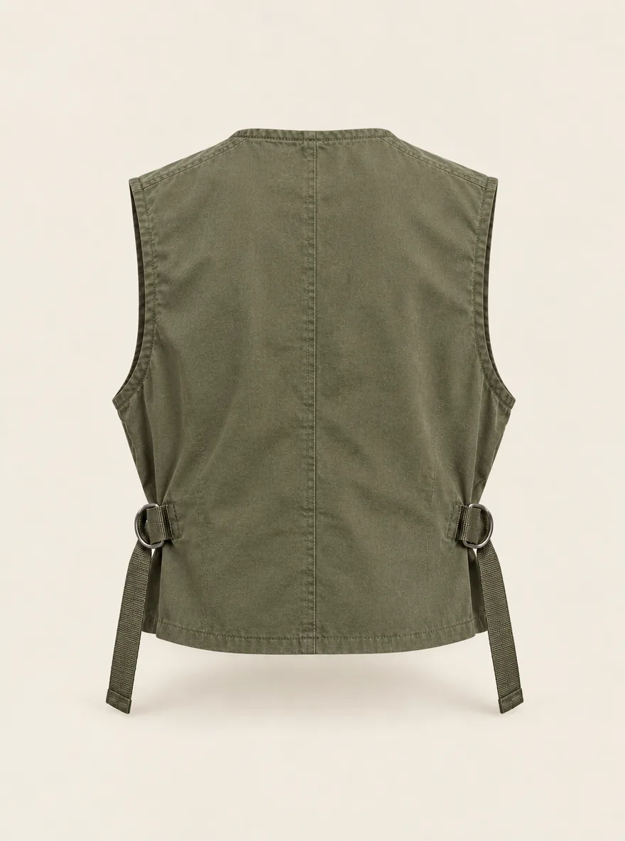 Satchel Strap Vest in Olive, back view