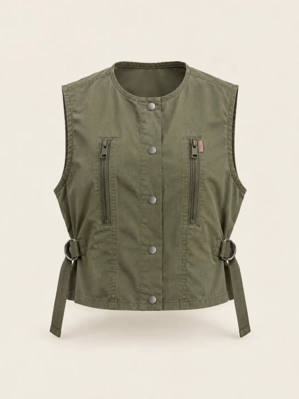 Satchel Strap Vest in Olive, front view