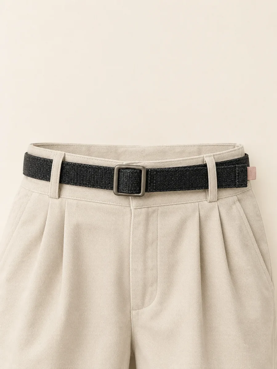 Skinny Belt & Keeper Set in Washed Black, pieces clipped together as worn
