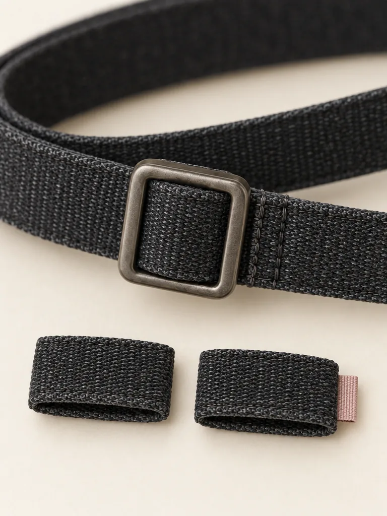 Skinny Belt & Keeper Set in Washed Black, close-up of pockets and hardware