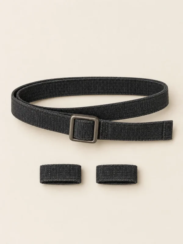 Skinny Belt & Keeper Set in Washed Black, front view