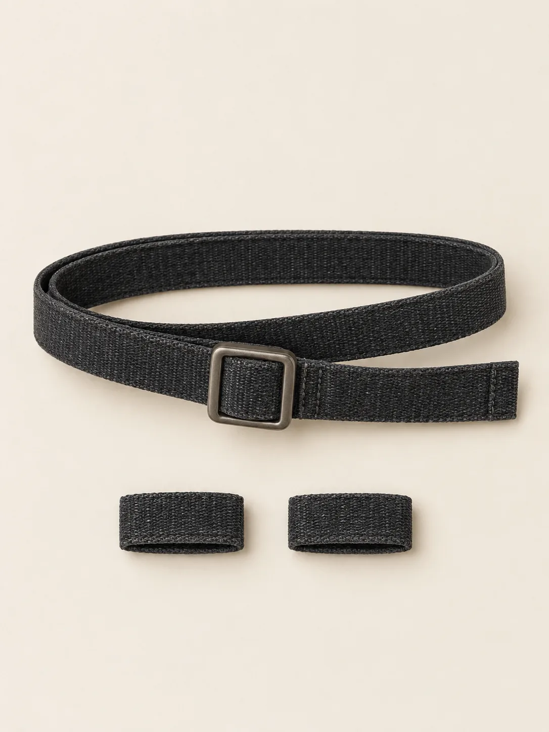 Skinny Belt & Keeper Set in Washed Black, front view