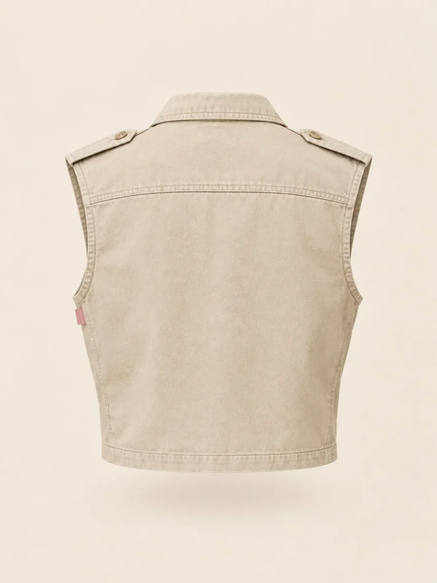 Sleeveless Cargo Shirt in Stone, back view