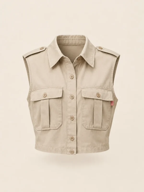 Sleeveless Cargo Shirt in Stone, front view