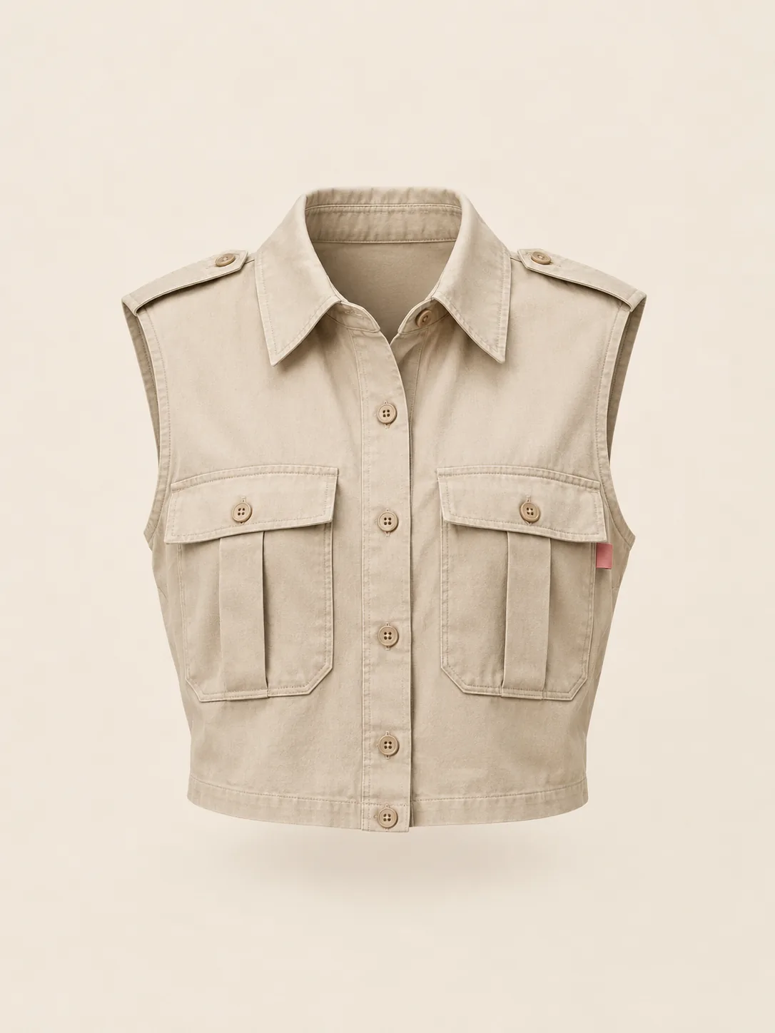Sleeveless Cargo Shirt in Stone, front view