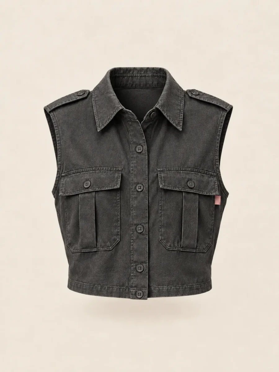 Sleeveless Cargo Shirt in Washed Black, front view