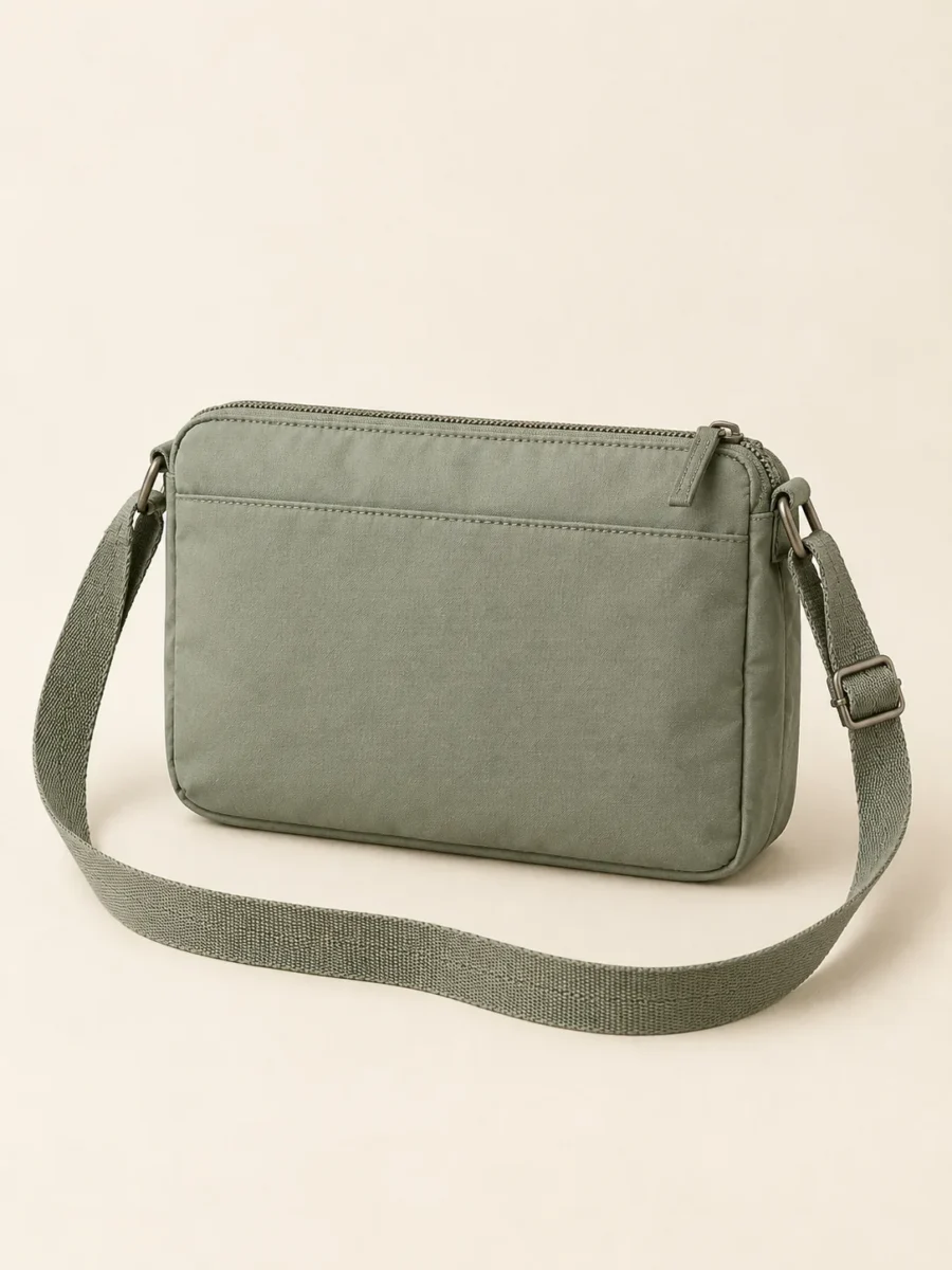 Snap Grid Crossbody in Sage, back and side view