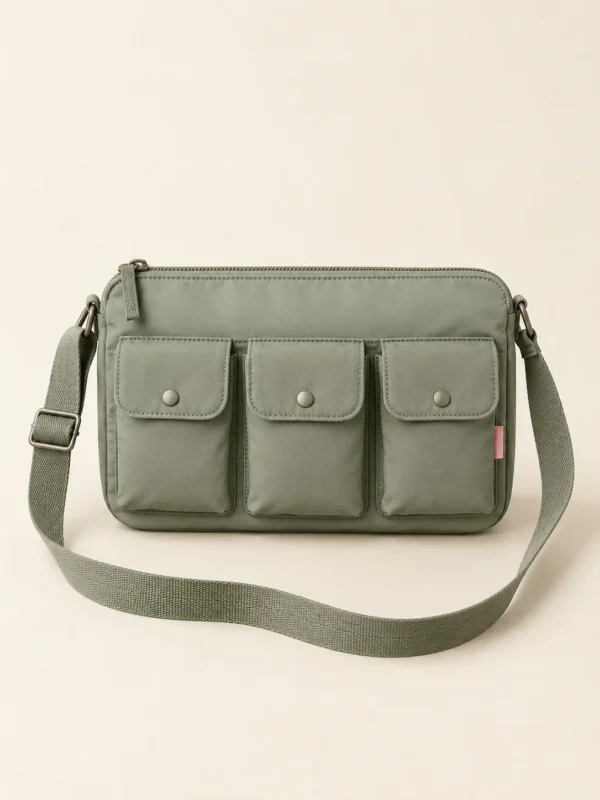 Snap Grid Crossbody in Sage, front view