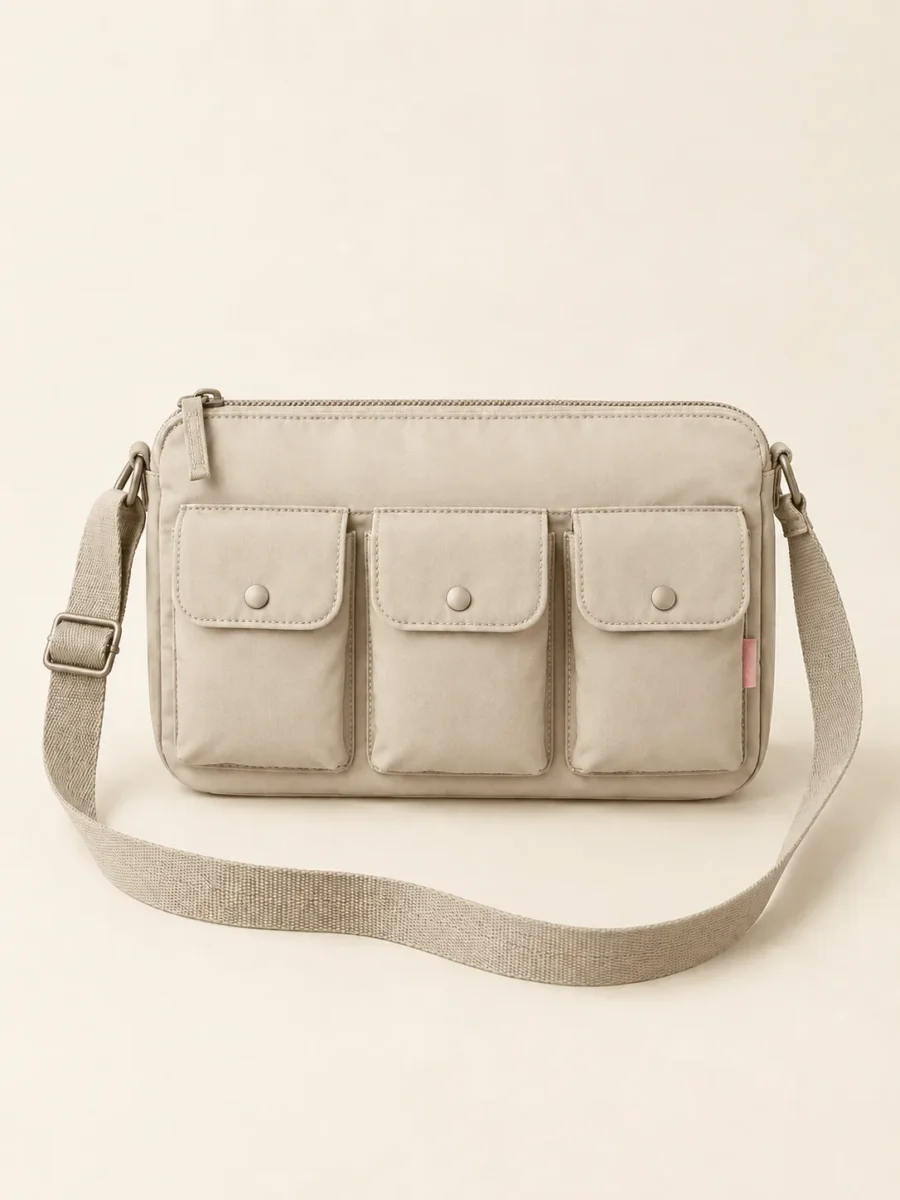Snap Grid Crossbody in Stone, front view