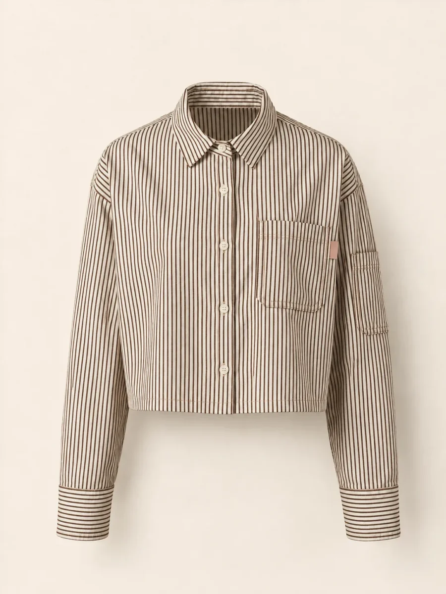 Ticket Pocket Stripe Shirt in Cocoa, front view