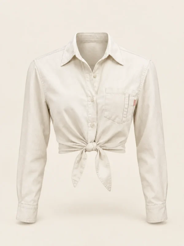 Tie Front Work Shirt in Ecru, front view