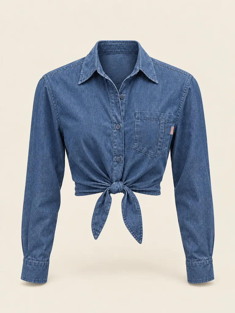 Tie Front Work Shirt in Indigo, front view