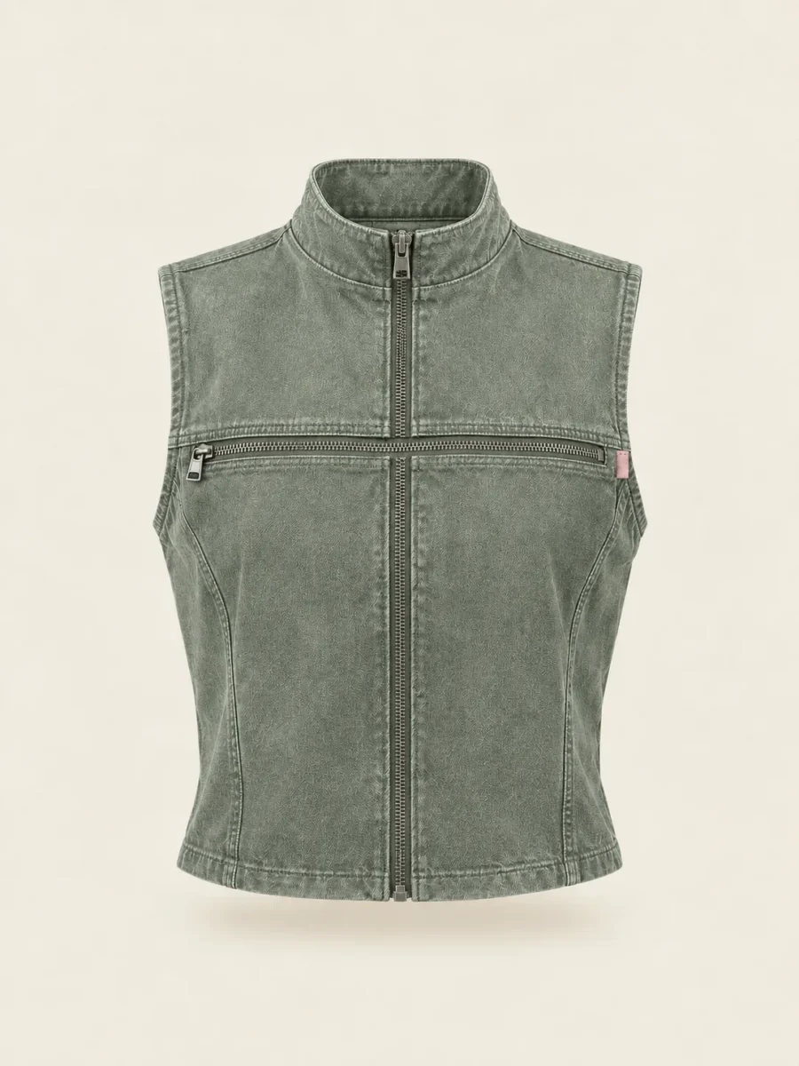 Transit Zip Vest in Sage, front view