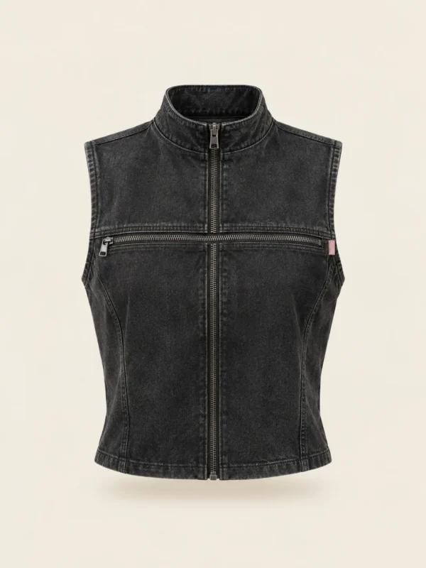 Transit Zip Vest in Washed Black, front view