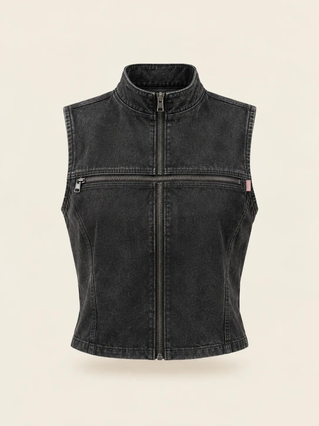 Transit Zip Vest in Washed Black, front view