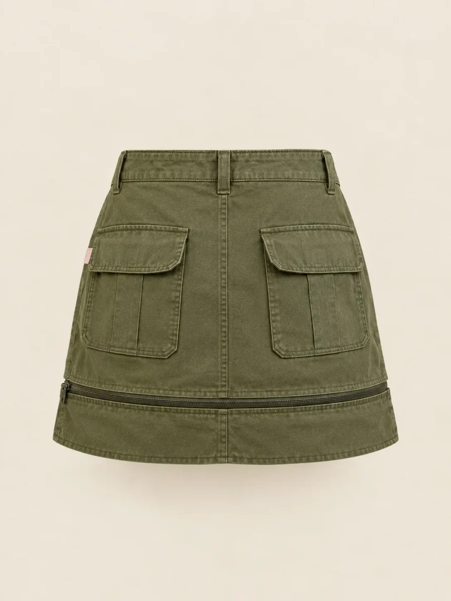 Zip-Off Hem Mini in Olive, back view