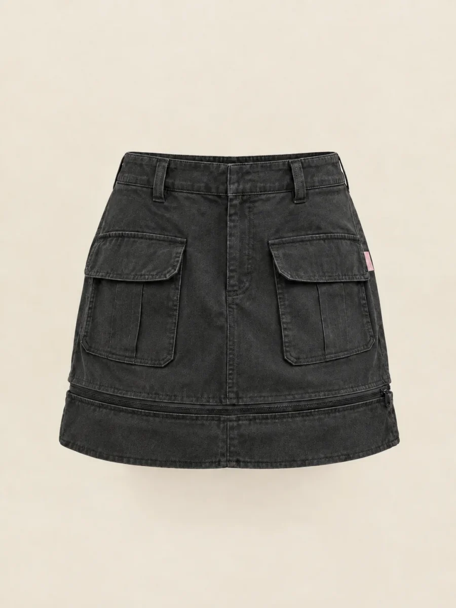 Zip-Off Hem Mini in Washed Black, front view